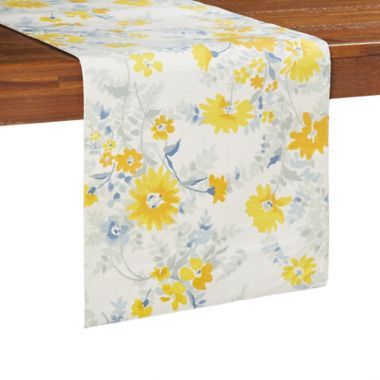 Bee &amp; Willow&trade; Daisy Floral Bouquet/Ticking Stripe 90-Inch Reversible Table Runner. View a larger version of this product image.