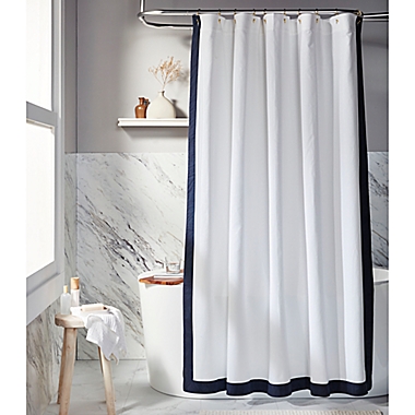 Everhome&trade; Emory 72-Inch x 72-Inch Standard Shower Curtain in Navy/White. View a larger version of this product image.