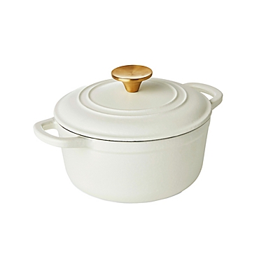 Our Table&trade; 2 qt. Enameled Cast Iron Dutch Oven with Gold Lid Knob in Ivory. View a larger version of this product image.