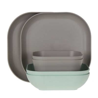Simply Essential&trade; 6-Piece Eco-Plastic Dinnerware Set in Grey/Aqua