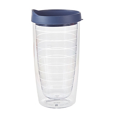 Simply Essential&trade; 16 oz. Clear Tumbler with Navy Lid. View a larger version of this product image.