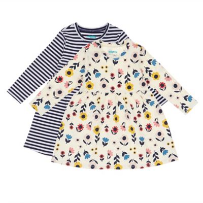 mighty goods&trade; Size 9M 2-Pack Long Sleeve Knit Dresses in Multi Floral/Navy Stripe