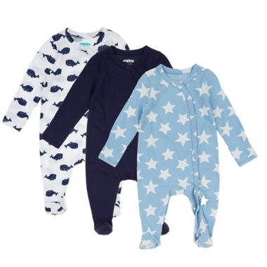 mighty goods&trade; Size 3M 3-Pack Snap Front Footies in Navy Whale Combo. View a larger version of this product image.