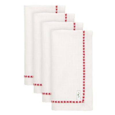 Bee &amp; Willow&trade; Embroidered Snowflake Napkins in Coconut Milk/Red