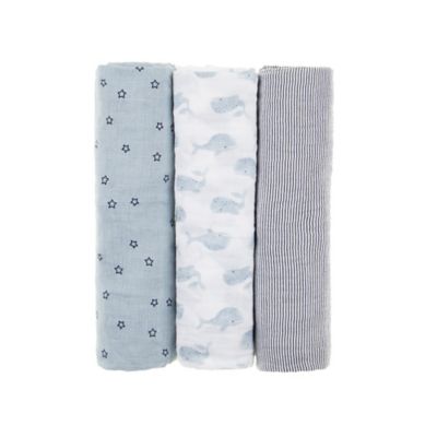 ever &amp; ever&trade; 3-Pack Whale Muslin Swaddle Blankets in Blue