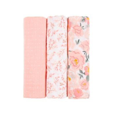 ever & ever&trade; 3-Pack Floral Muslin Swaddle Blankets in Pink