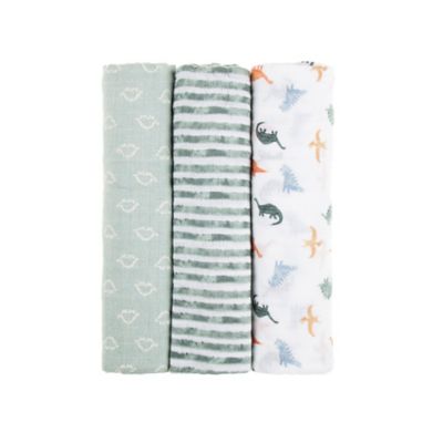 ever & ever&trade; 3-Pack Dinosaur Muslin Swaddle Blankets in Green