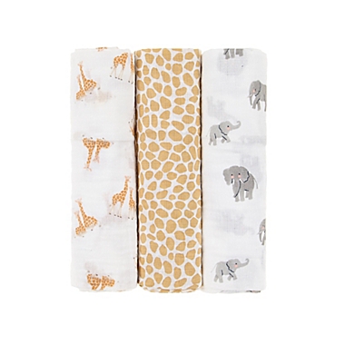 ever & ever&trade; 3-Pack Safari Muslin Swaddle Blankets in White. View a larger version of this product image.