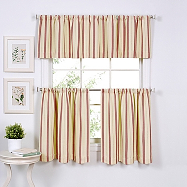 Updated Ticking 24-Inch Window Curtain Tier Pair in Spice. View a larger version of this product image.
