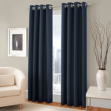 Majestic 63-Inch Room Darkening Lined Grommet Window Curtain Panel in Blue. View a larger version of this product image.