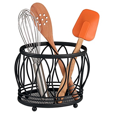 Spectrum&trade; Steel Leaf Utensil Holder in Black. View a larger version of this product image.
