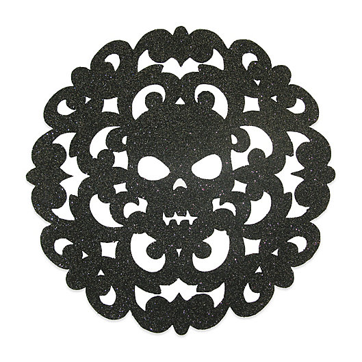 Alternate image 1 for Felt Glitter Skull Placemat in Black