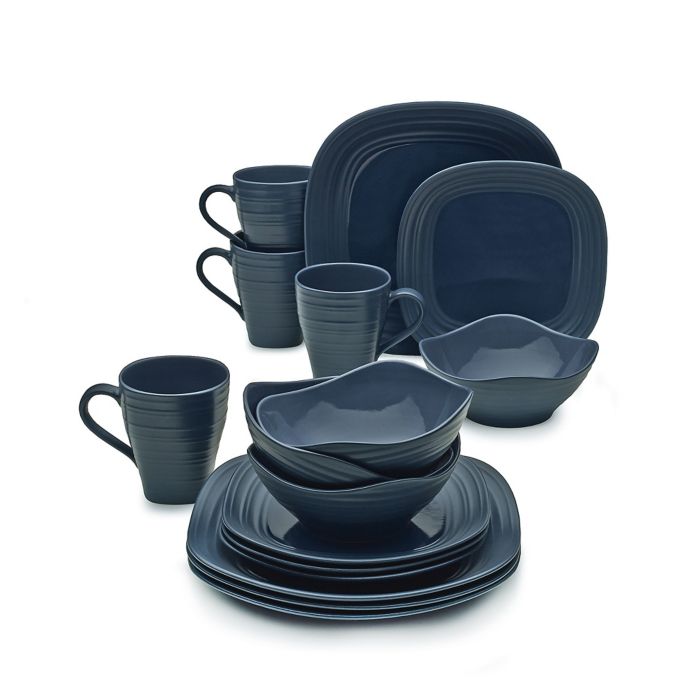 Mikasa® Swirl Square 16-Piece Dinnerware Set in Blue | Bed Bath and ...