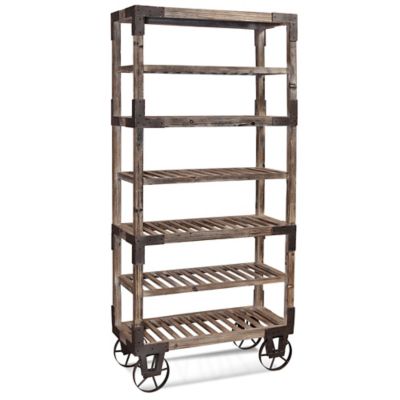 narrow shelving unit on wheels