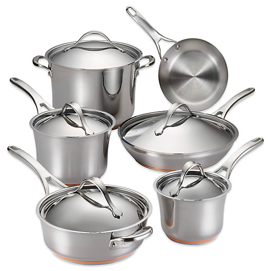 Alternate image 1 for Anolon® Nouvelle Copper Stainless Steel 11-Piece Cookware Set