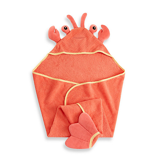 Alternate image 1 for Baby Aspen Lobster Laughs Lobster Terry Hooded Towel in Coral