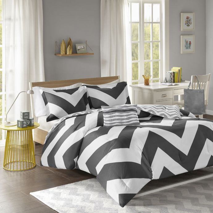 Libra Reversible Chevron Comforter Set In Black White Bed Bath