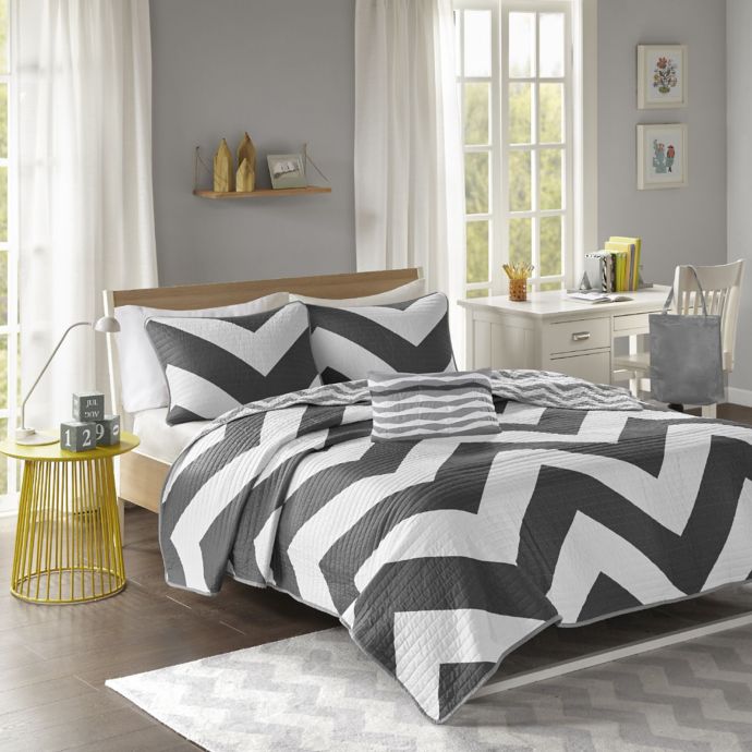 Libra Reversible Chevron Coverlet Set In Black White Bed Bath