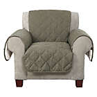 Alternate image 1 for Sure Fit&reg; Reversible Flannel and Sherpa Chair Furniture Cover in Loden