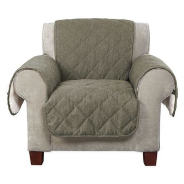 Sure Fit&reg; Reversible Flannel and Sherpa Chair Furniture Cover in Loden. View a larger version of this product image.