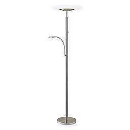 Adesso® Stellar Brushed Steel Torchiere Floor Lamp with Reading Light