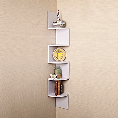 Zig Zag Five Level Corner Wall Mount Shelf in White. View a larger version of this product image.