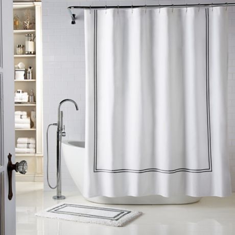 Wamsutta Baratta Stitch Shower Curtain, White And Black Shower Curtain