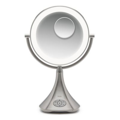 iHome&reg; Lux Pro 10X/1X Halo Lighted Rechargeable Vanity Mirror and Speaker in Silver/Nickel