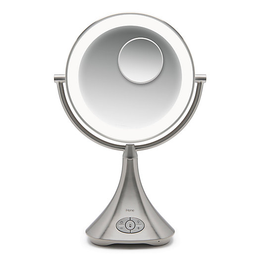 Alternate image 1 for iHome® Lux Pro 10X/1X Halo Lighted Rechargeable Vanity Mirror and Speaker in Silver/Nickel