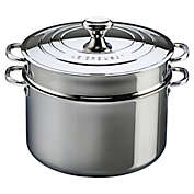 Le Creuset&reg; 9 qt. Tri-Ply Stainless Steel Covered Stock Pot with Deep Colander Insert