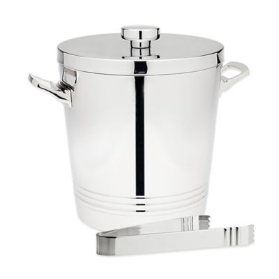 Top Shelf Silver Stainless Steel Double Wall Ice Bucket with Tongs