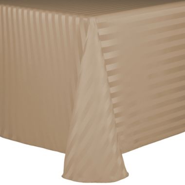 Ultimate Textile Poly Stripe 60-Inch x 90-Inch Oblong Tablecloth in Toast. View a larger version of this product image.