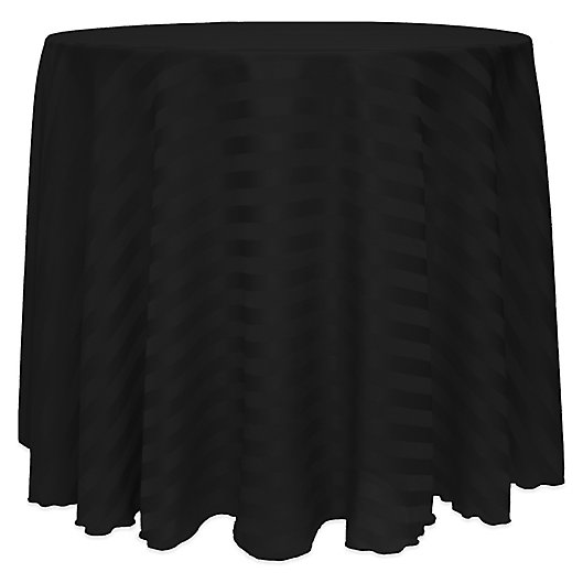Alternate image 1 for Ultimate Textile Poly Stripe 132-Inch Round Tablecloth in Black