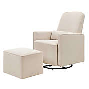 DaVinci Olive Upholstered Swivel Glider with Ottoman in Cream
