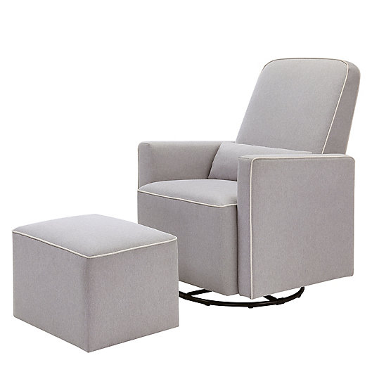 Alternate image 1 for DaVinci Olive Upholstered Swivel Glider and Ottoman in Grey with Cream Piping