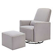 DaVinci Olive Upholstered Swivel Glider and Ottoman in Grey with Cream Piping