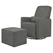 DaVinci Olive Upholstered Swivel Glider with Ottoman in Grey