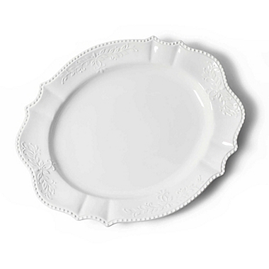Modern Farmhouse  Turkey Beaded 21-Inch Scalloped Oval Platter in White. View a larger version of this product image.