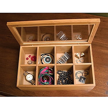 Lipper International Bamboo Wood Tea Box w/ 8 Compartments  12-3/8" x 7-3/5 