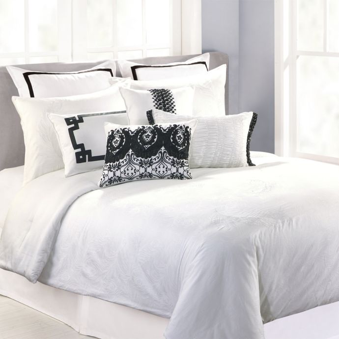 Nanette Lepore Villa Peacock 3 Piece Duvet Cover Set In White
