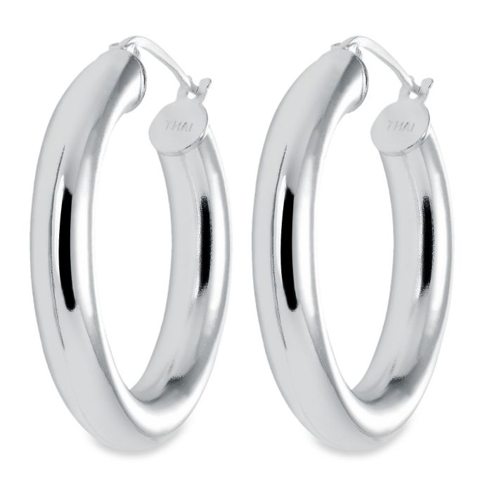 Sterling Silver Thick Latch Back Hoop Earrings | Bed Bath ...