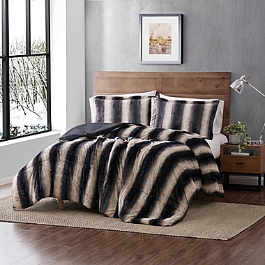 Snow Leopard Faux Fur 3-Piece Twin Comforter Set in Grey. View a larger version of this product image.