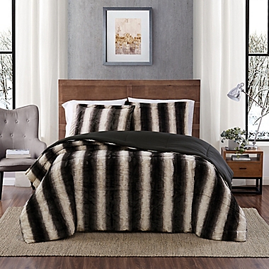 Snow Leopard Faux Fur 3-Piece Twin Comforter Set in Grey. View a larger version of this product image.