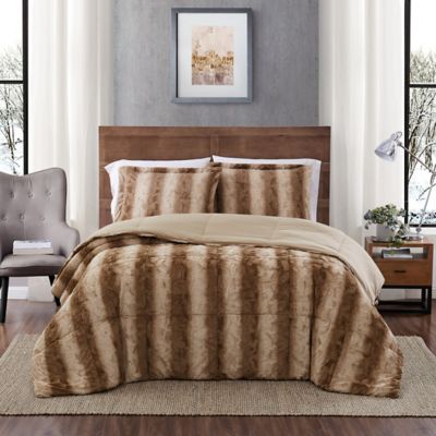 Details about   Madia 4-Piece Comforter Set Full Queen King Shams Pillows Faux Fur Bedding Brown 