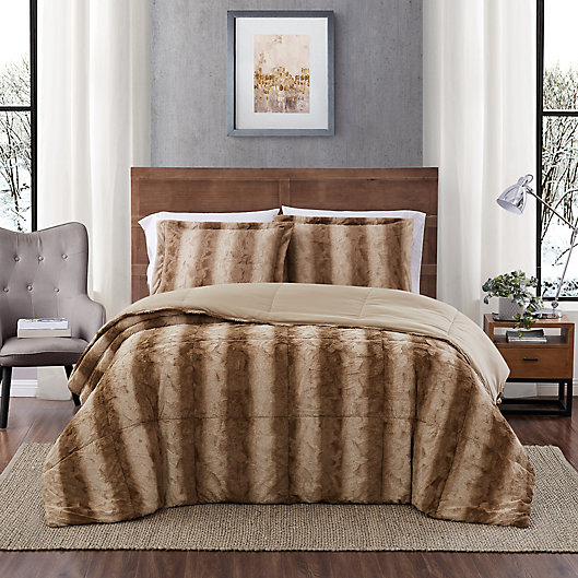 Alternate image 1 for Snow Leopard Faux Fur 3-Piece Twin Comforter Set in Taupe