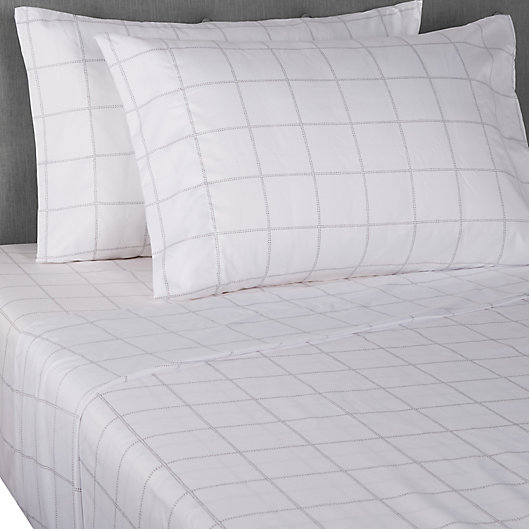 Alternate image 1 for Simply Essential™ Truly Soft™ Microfiber Full Printed Sheet Set in White Windowpane