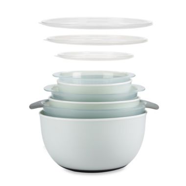 OXO Good Grips&reg; 9-Piece Nesting Mixing Bowls and Colanders Set in Seaglass Blue. View a larger version of this product image.
