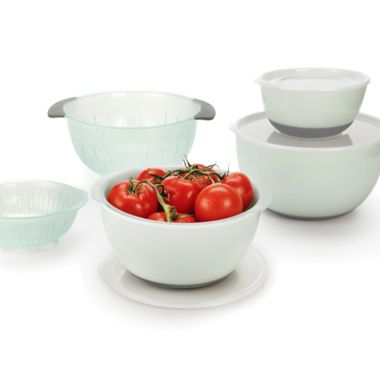 OXO Good Grips&reg; 9-Piece Nesting Mixing Bowls and Colanders Set in Seaglass Blue. View a larger version of this product image.