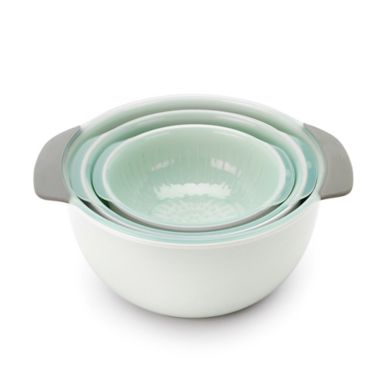 OXO Good Grips&reg; 9-Piece Nesting Mixing Bowls and Colanders Set in Seaglass Blue. View a larger version of this product image.