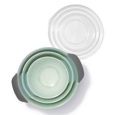 OXO Good Grips&reg; 9-Piece Nesting Mixing Bowls and Colanders Set in Seaglass Blue. View a larger version of this product image.